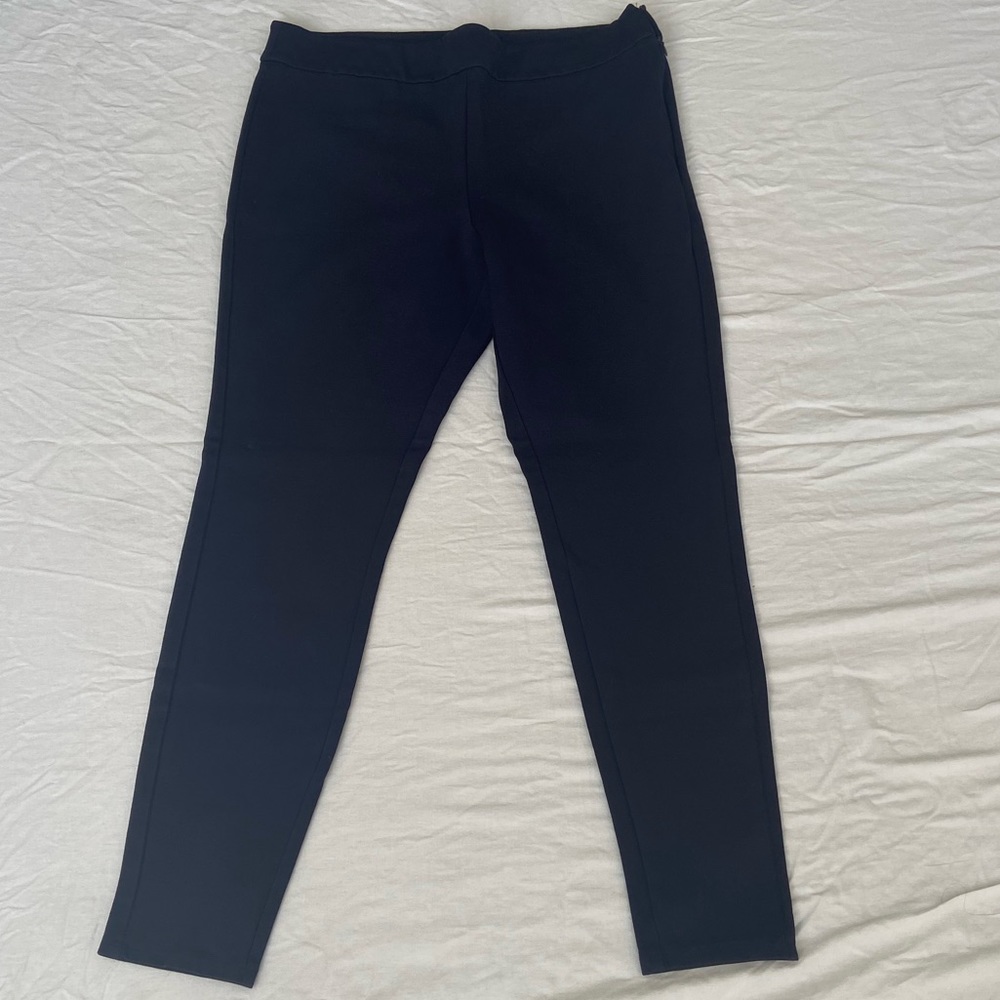 Size L Navy Blue Stretch Pants with Side Zipper